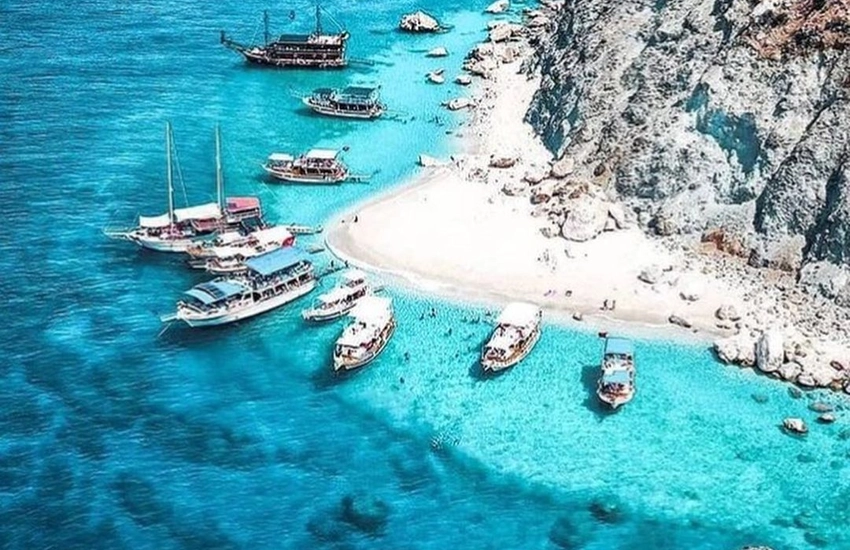 Boat tour to Adrasan Suluada island with turquoise water